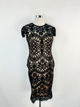 Goddiva London Black Lace Biege Body Con Dress - AU12