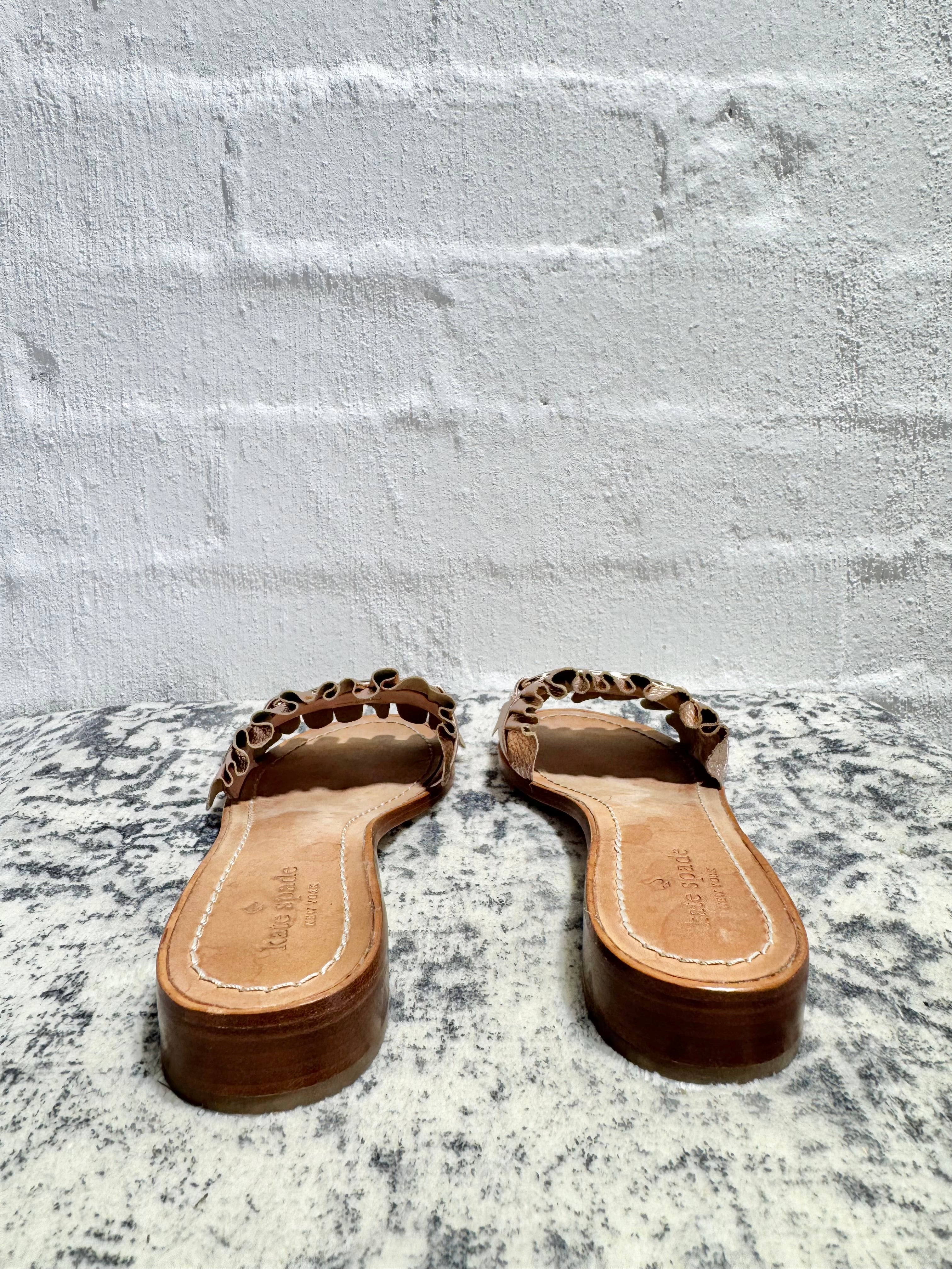 Kate Spade Rose Gold Frill Embellished Slides - EU42