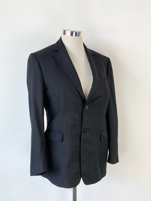 Zegna Black Wool & Silk Blend Blazer - L