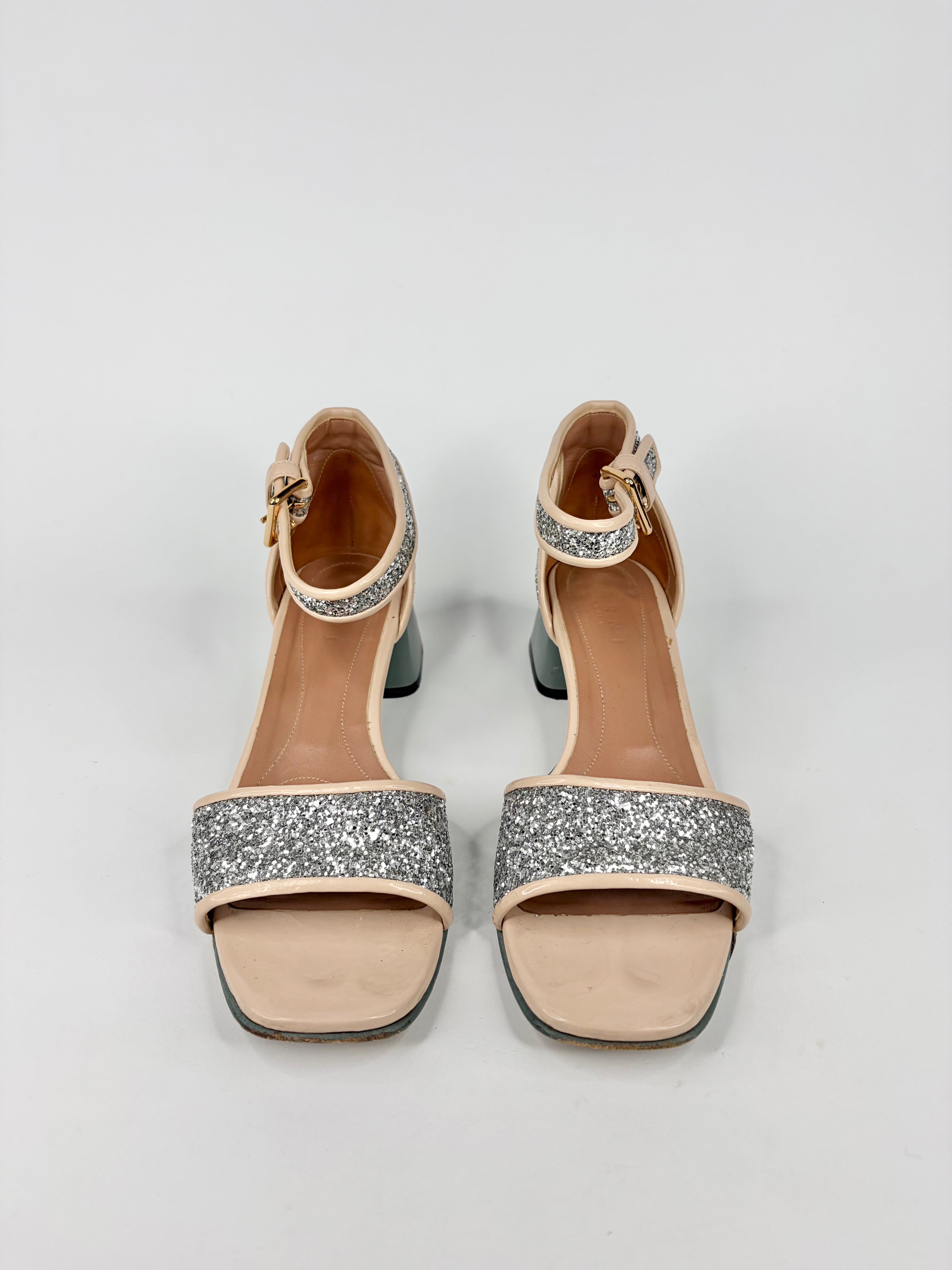 Marni Silver Glitter Open Toe Heels - EU39