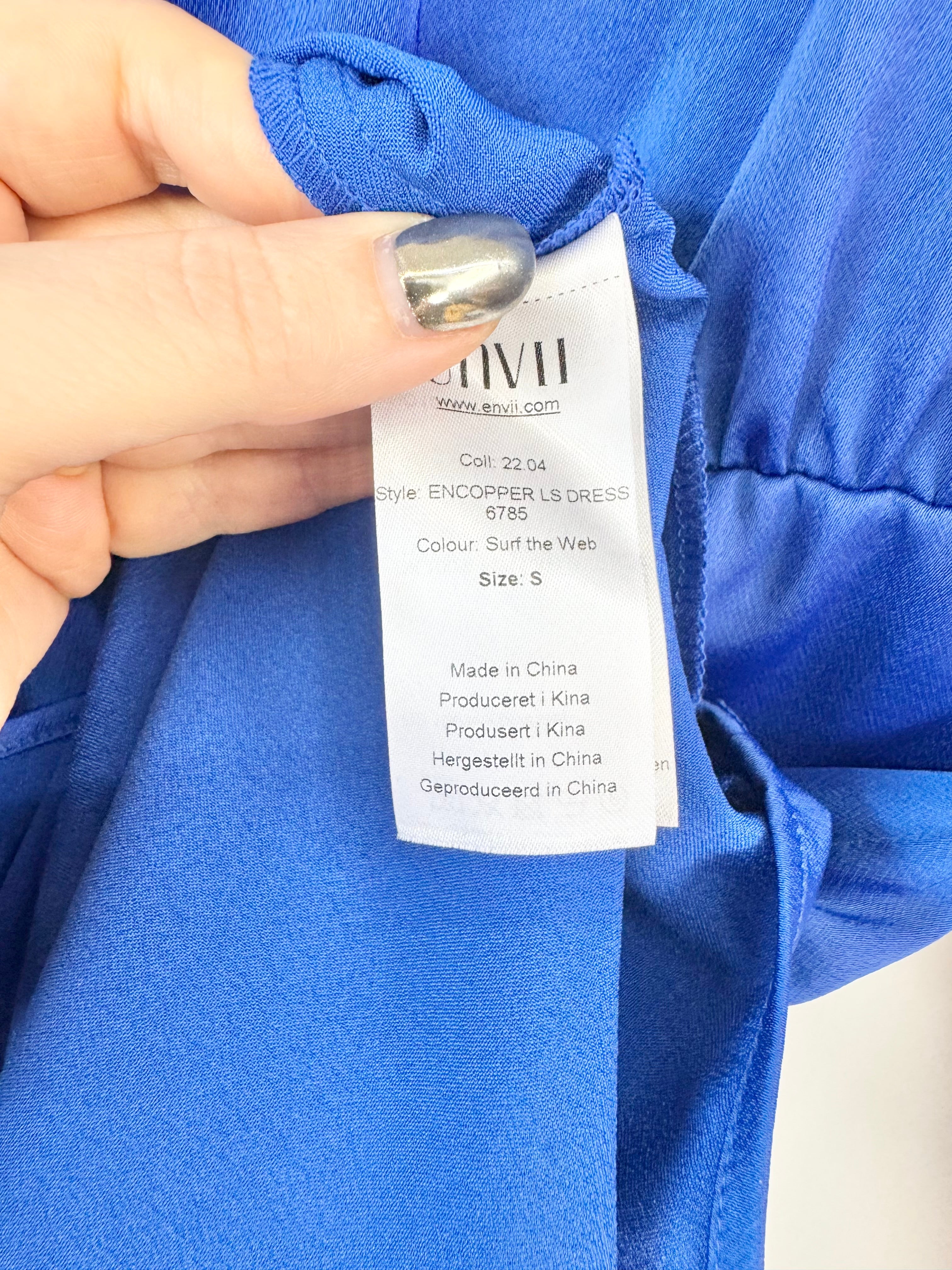 Envii Electric Blue Long Sleeve Button Up Silky Dress NWT - AU8/10
