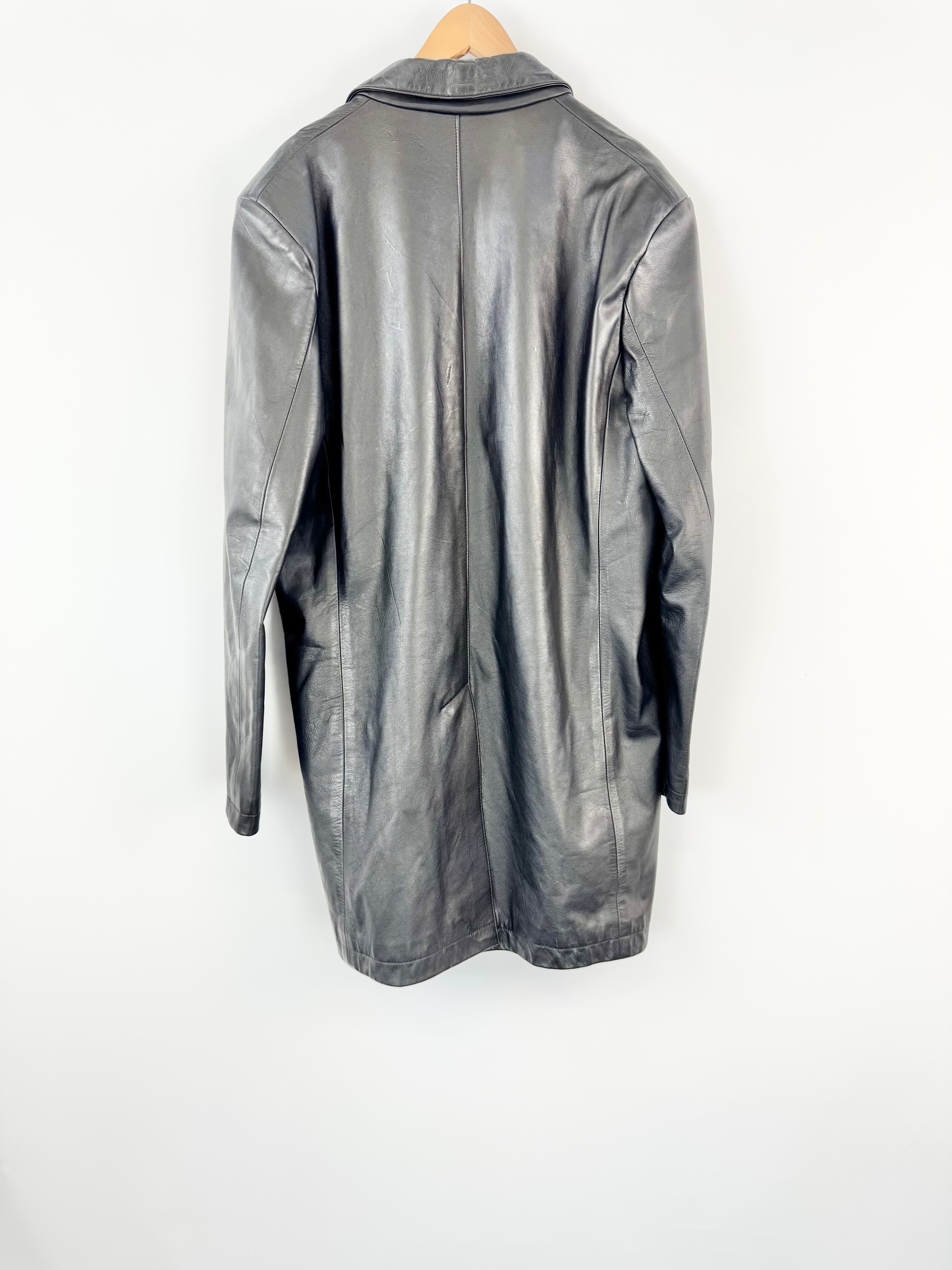 Politix Black Slim Fit Leather Jacket - XL