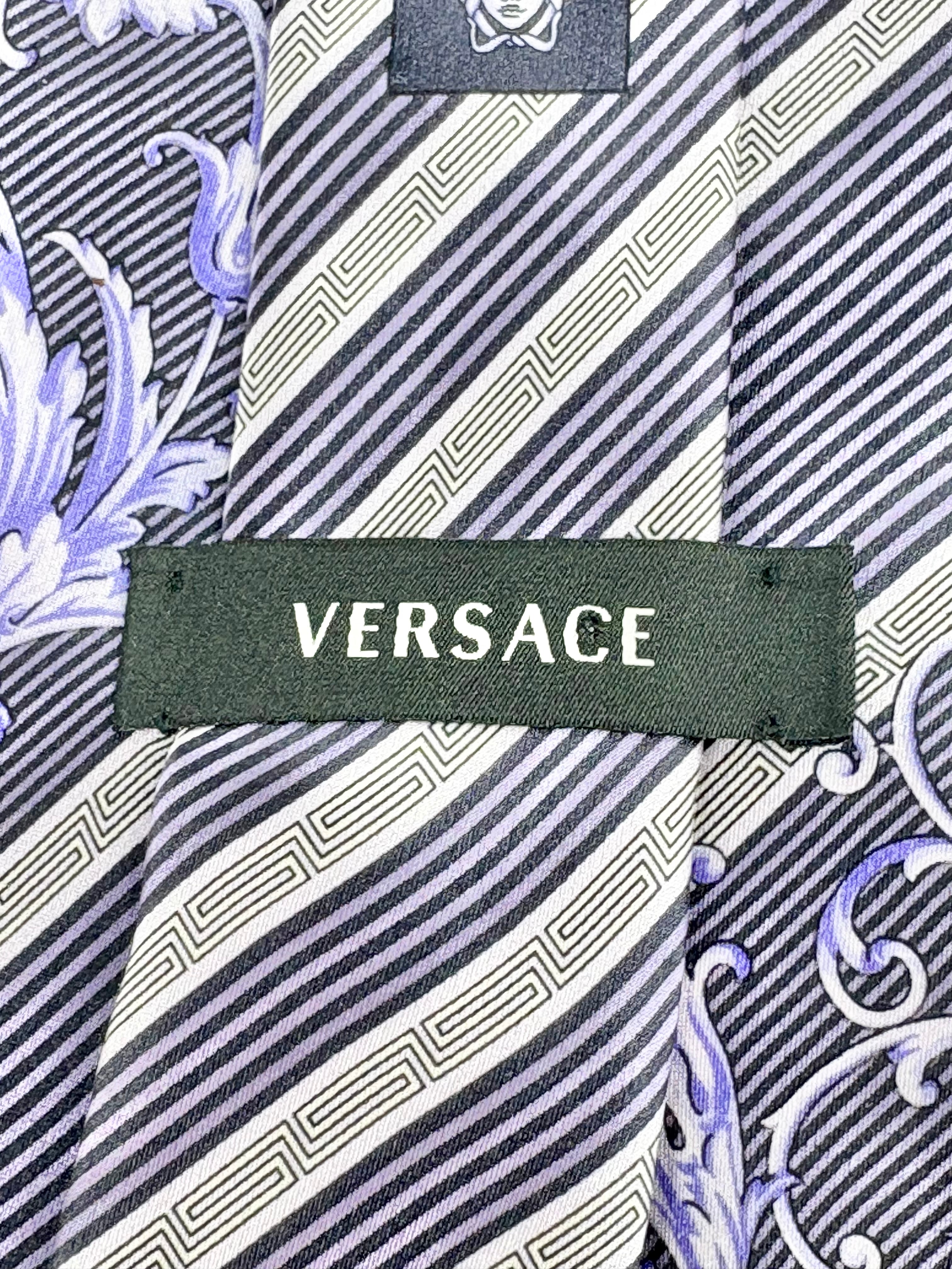 Versace Purple Striped Baroque Silk Tie