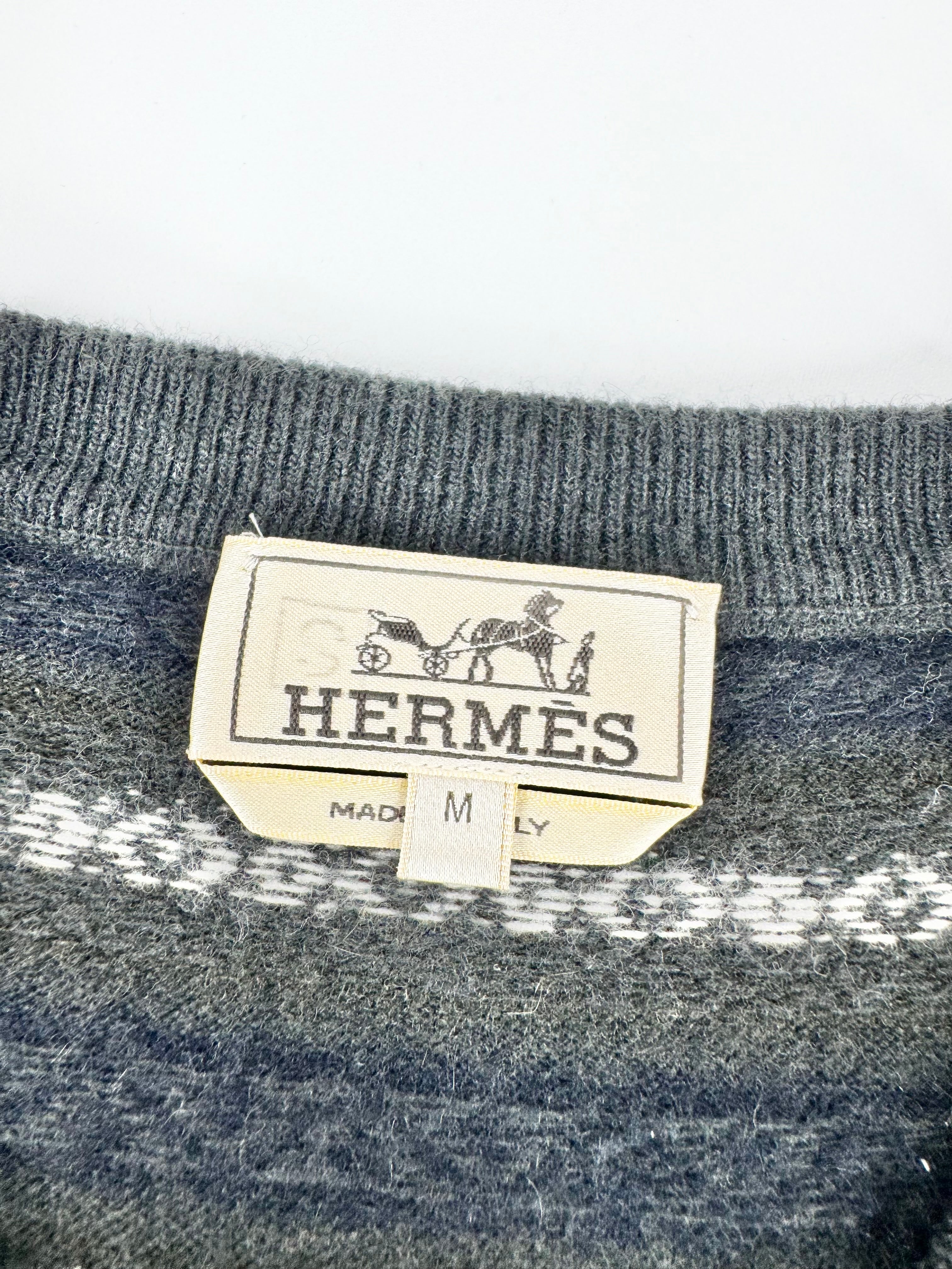 Hermès Black Dark Grey Patterned Wool & Cashmere Jumper -  AU12