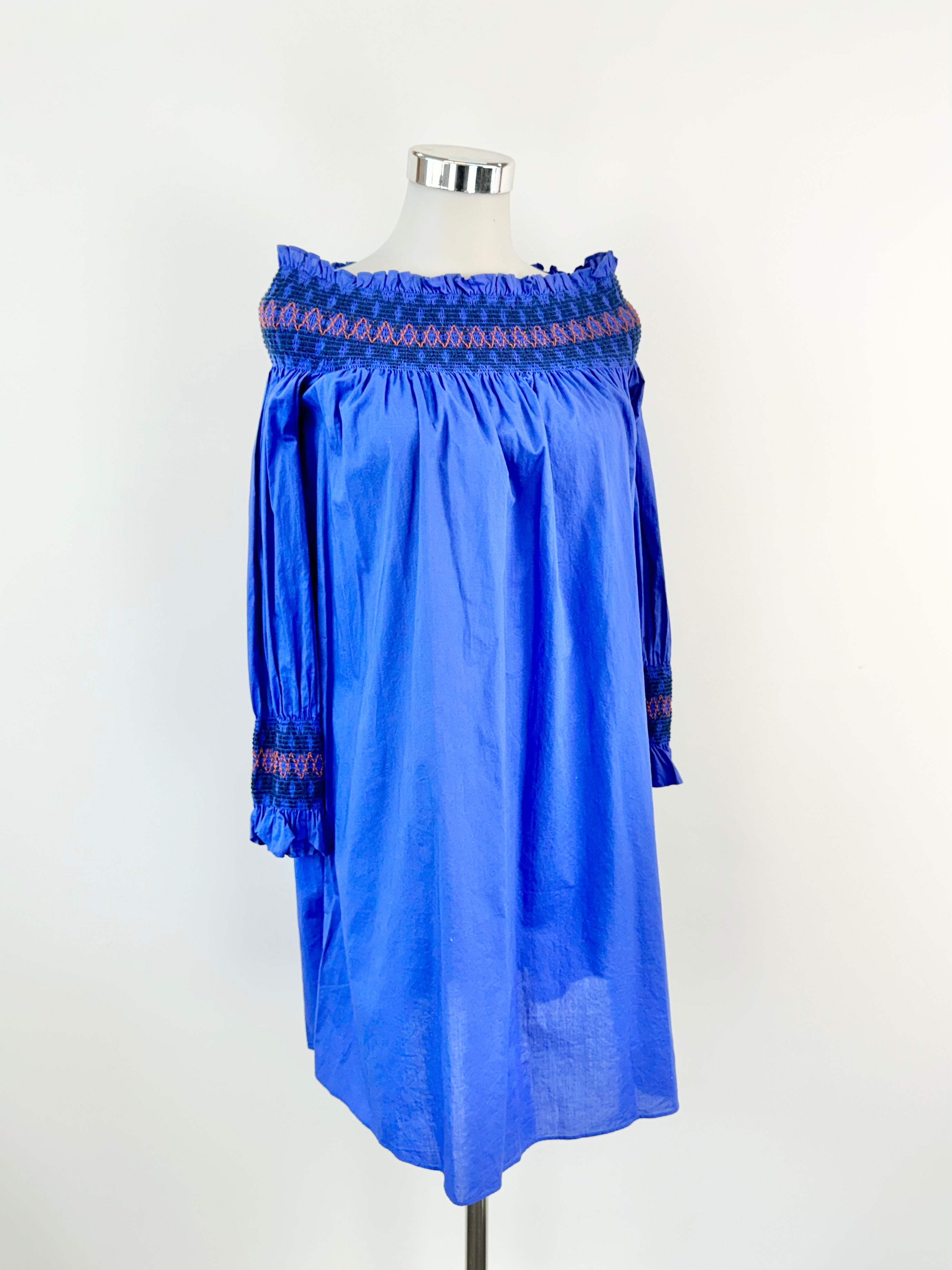 Maje Blue Off The Shoulder Shirred Mini Dress - AU8