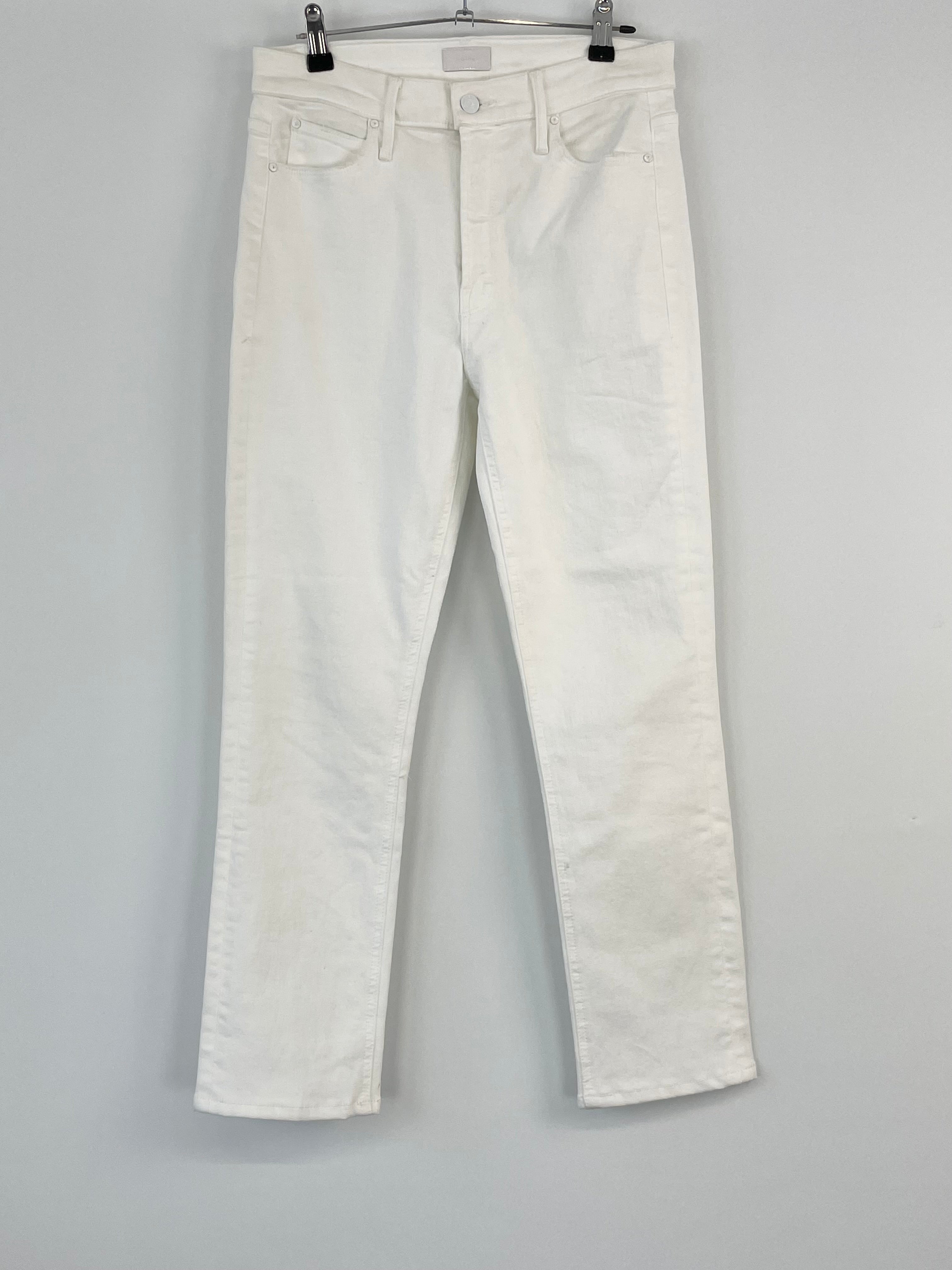 Mother White Frayed Ankle 'Dazzler' Mid Rise Jeans - 29