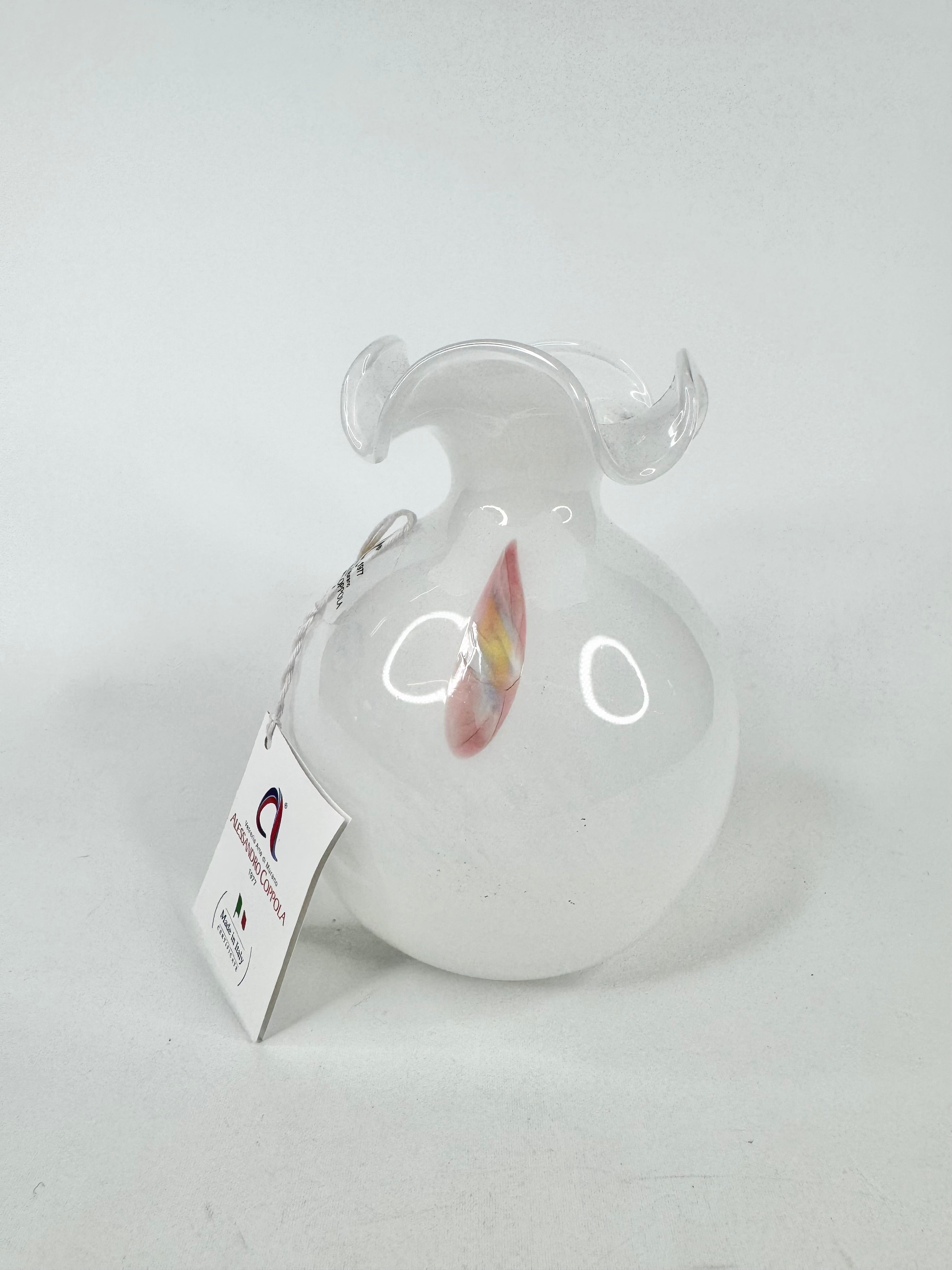 Alessandro Coppola White Murano Glass Handmade Decorative Vase