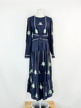 Once/Was 'Grove Embroidered Linen & Viscose Pleat Sleeve Maxi' NWT - AU8