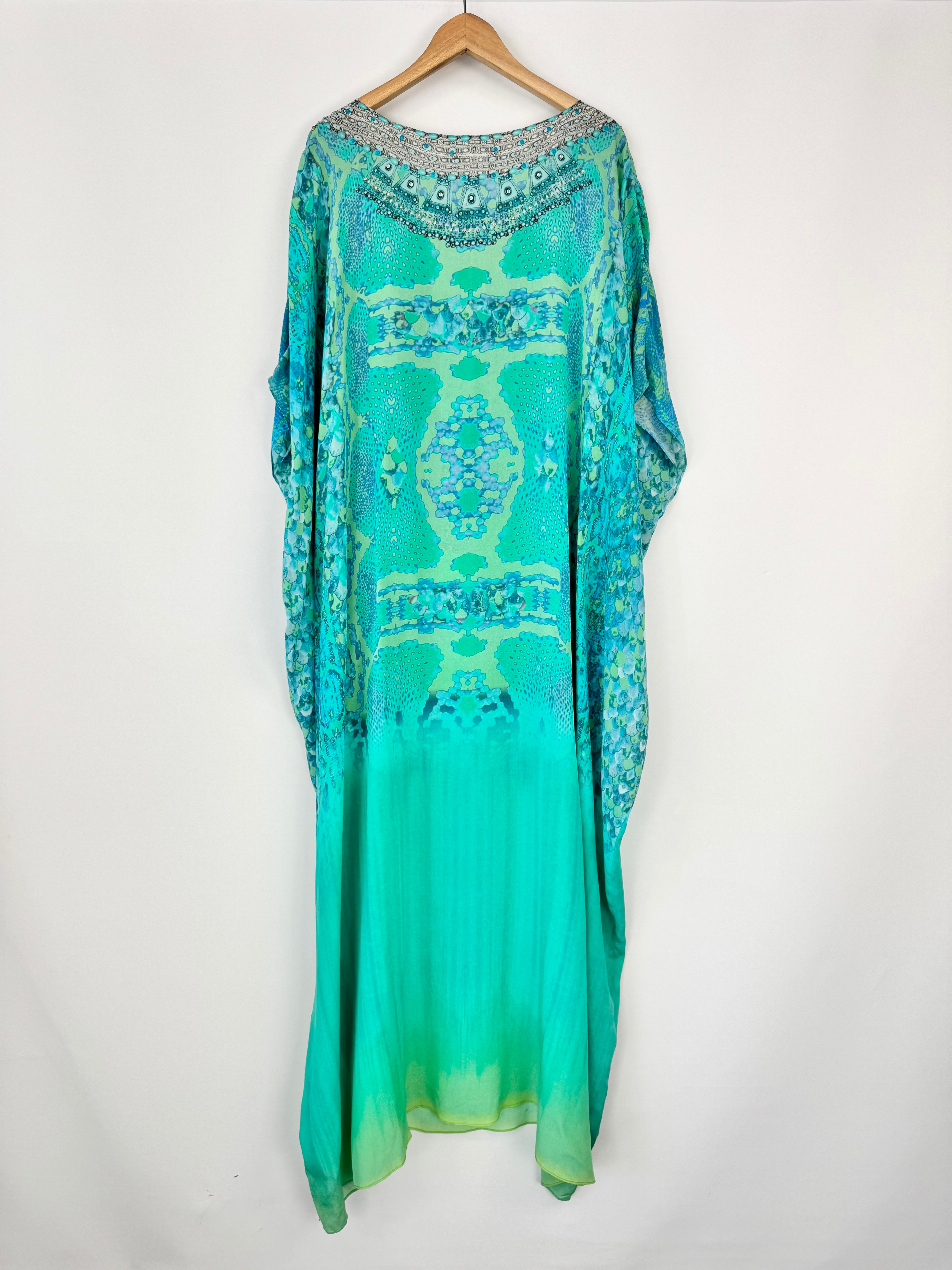 Camilla Aqua Blue & Green 'Franks Ottoman Viper' Silk Kaftan - AU8/10/12