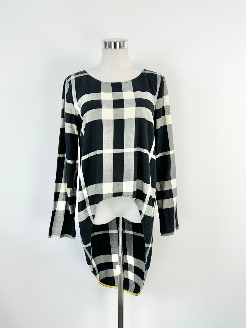 Sass & Bide Black & White Plaid Long Sleeve Top - AU8