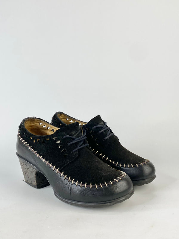 John Fluevog Black 'Cheerful' Heeled Lace Ups - EU38.5