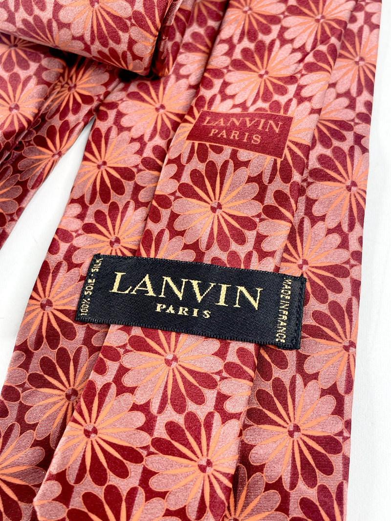 Lanvin Maroon Floral-Print Silk Tie