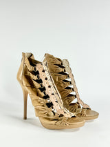 Jimmy Choo 'Ember' Snakeskin & Beige Stiletto Peep Toes - EU41