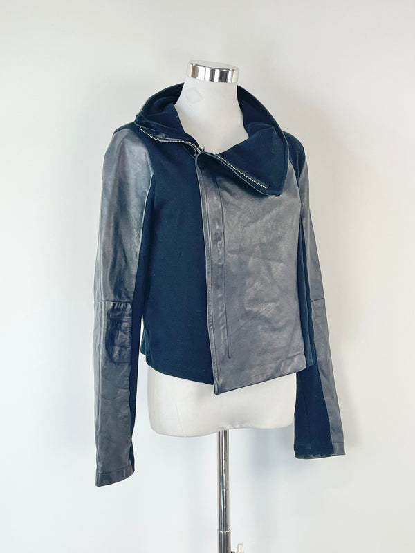 Viktoria + Woods Black Wool & Leather Biker-Style Jacket - AU10