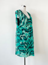 Diane von Furstenberg Abstract Turquoise Sheer Silk Midi Dress - AU8