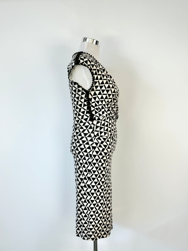 Weekend by Max Mara Black & Cream Geometric Patterned Pencil Dress - AU12