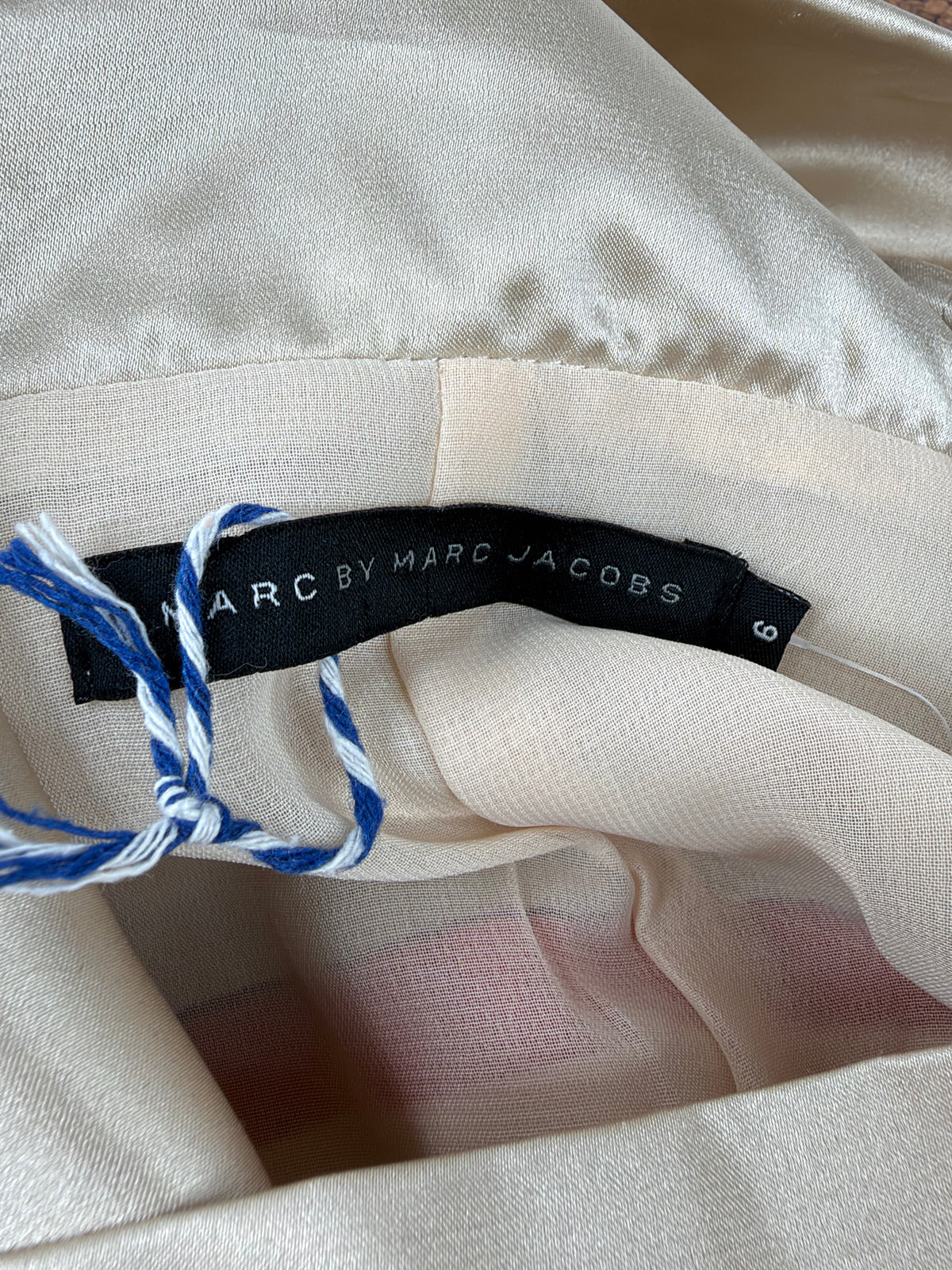 Marc by Marc Jacobs Silk & Cotton Cream, Salmon & Black Tiered Midi Dress - AU8