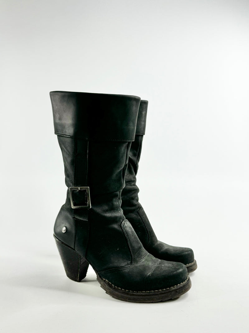 Neosens Black Buckle Heeled Calf Boots - EU40