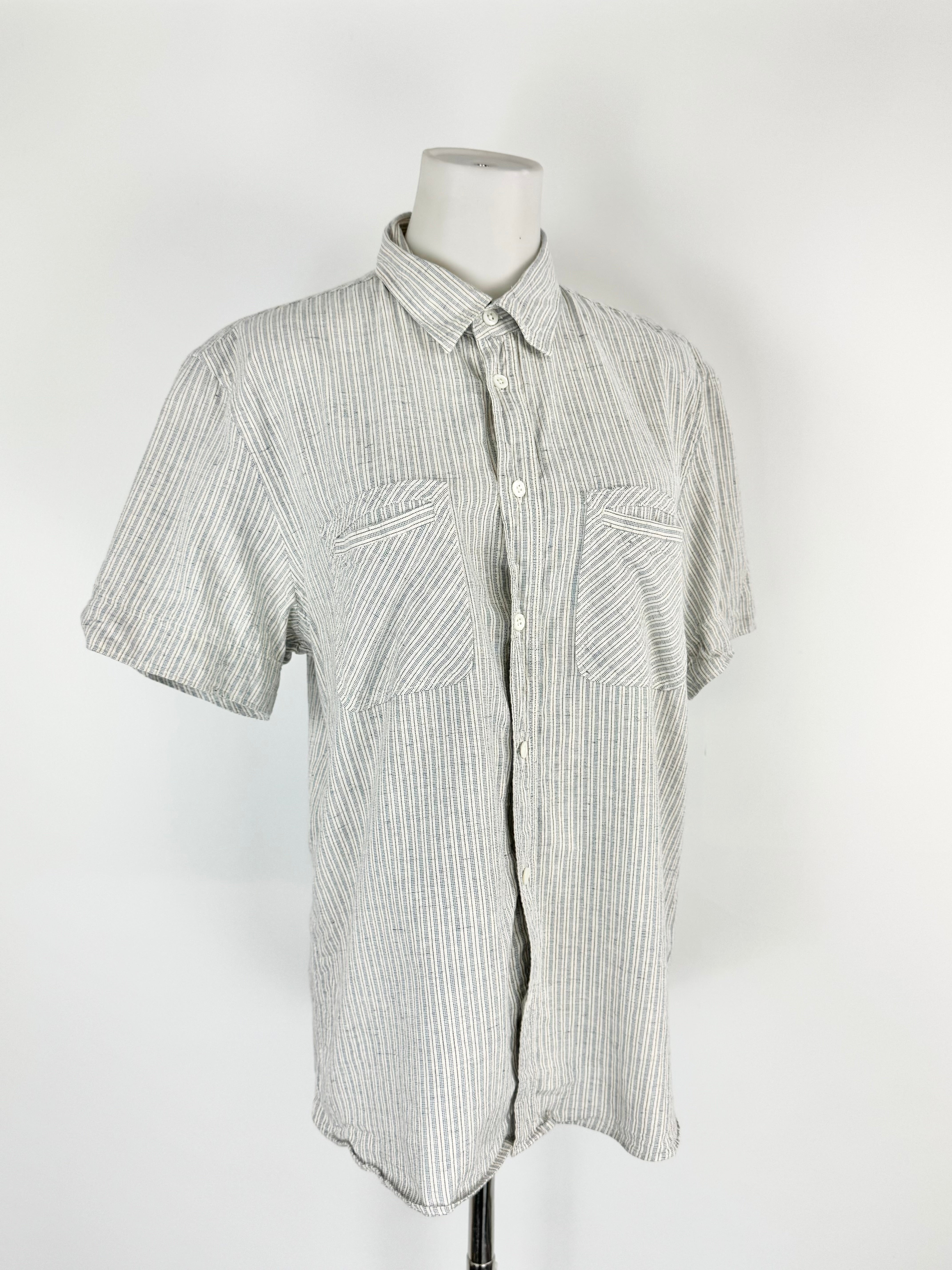 Billy Reid Striped Cotton Button Up T-Shirt - M