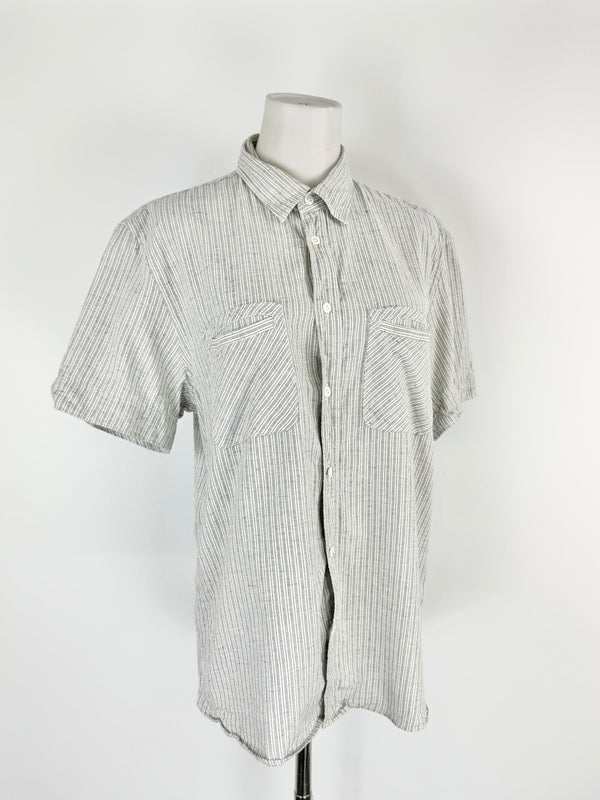 Billy Reid Striped Cotton Button Up T-Shirt - M