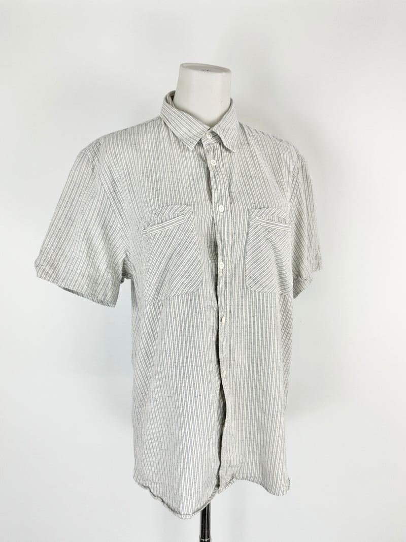 Billy Reid Striped Cotton Button Up T-Shirt - M
