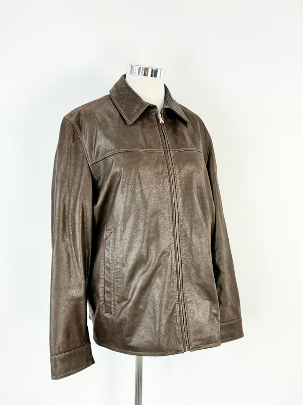 Boss by Hugo Coffee Brown Leather Jacket - L