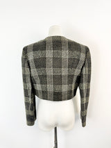 Valentino Miss V Brown & Cream Glen Plaid Cropped Blazer - AU10