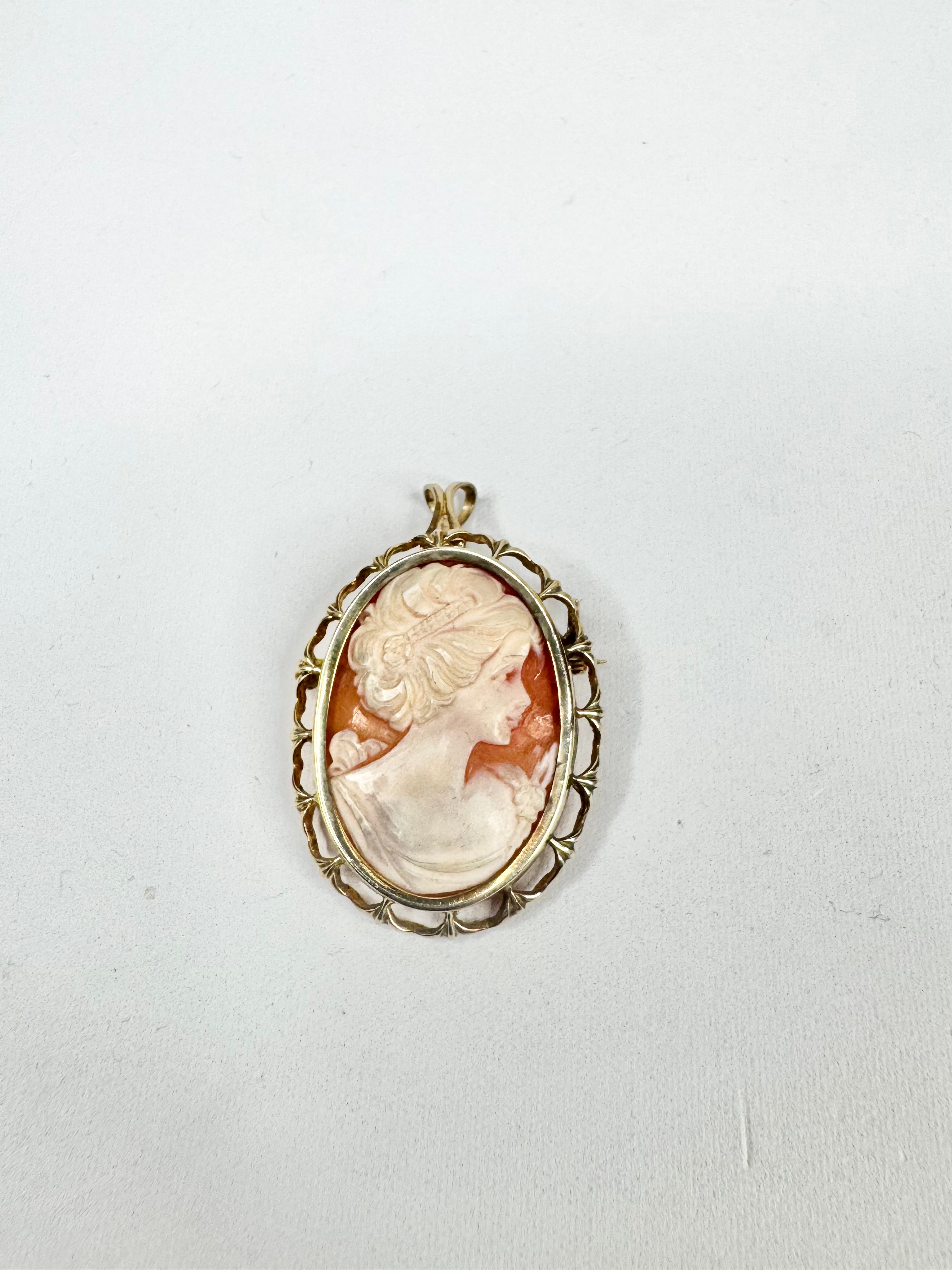 Antique 9ct English Made Gold Cameo Pendant & Brooch