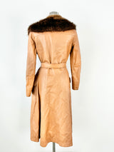 Vintage Leather & Fur Tan Tie Coat - AU8/10