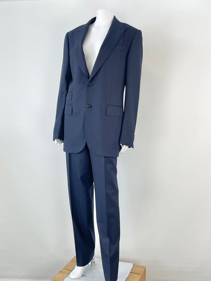 Ermenegildo Zegna Trofeo 600 Navy Blue & Black Stripe Wool-Blend 2pc Suit - 50R