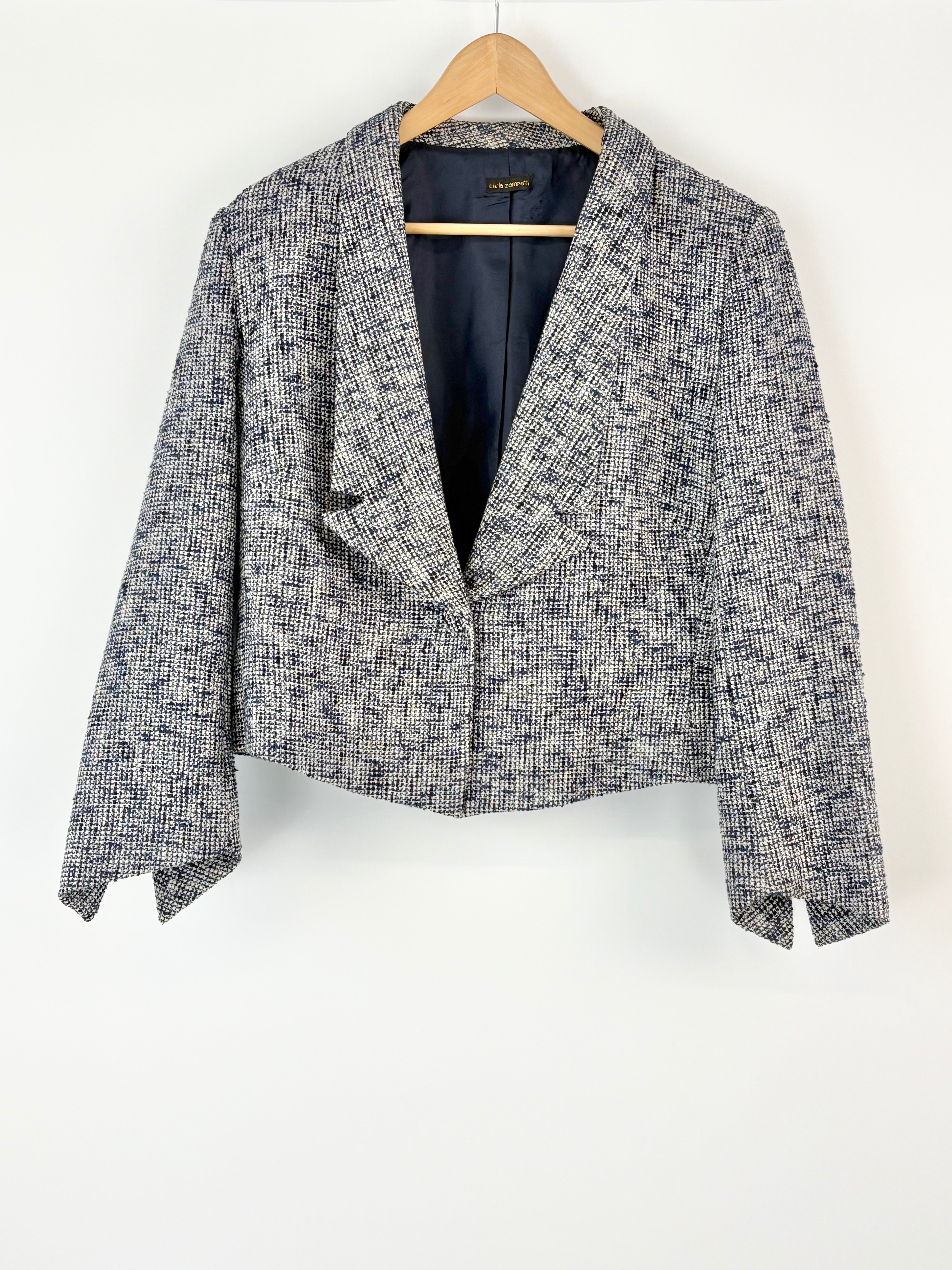 Carla Zampatti Navy & White Tweed Cropped Blazer - AU14