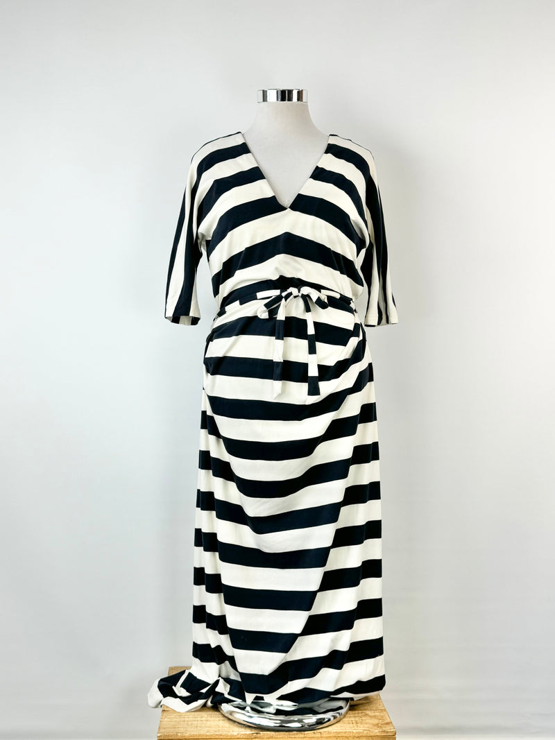 Ralph Lauren Blue & White Horizontal Striped Maxi Dress - AU10/12