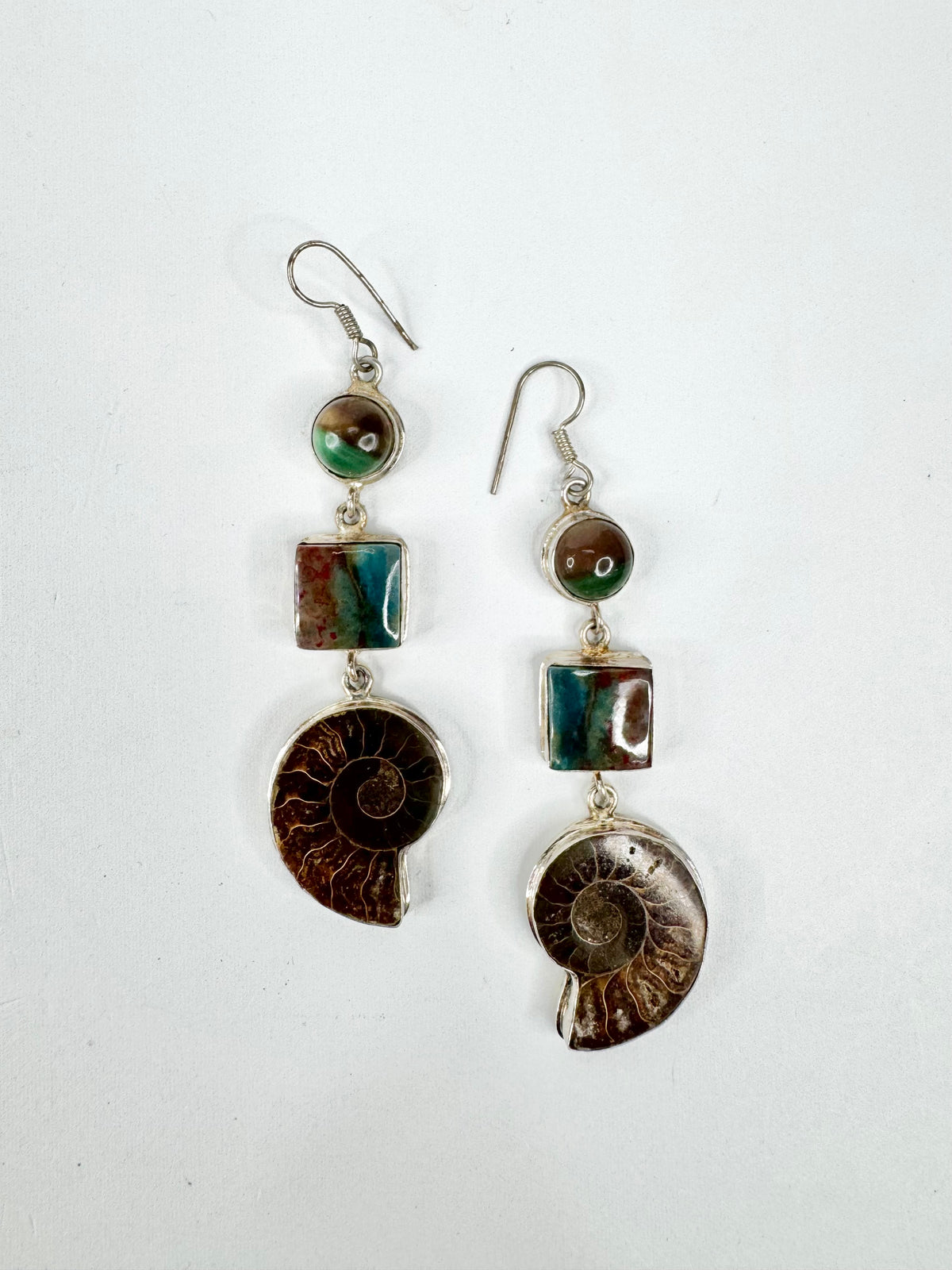Silver, Shell and Semi-Precious Gemstone Drop Earrings