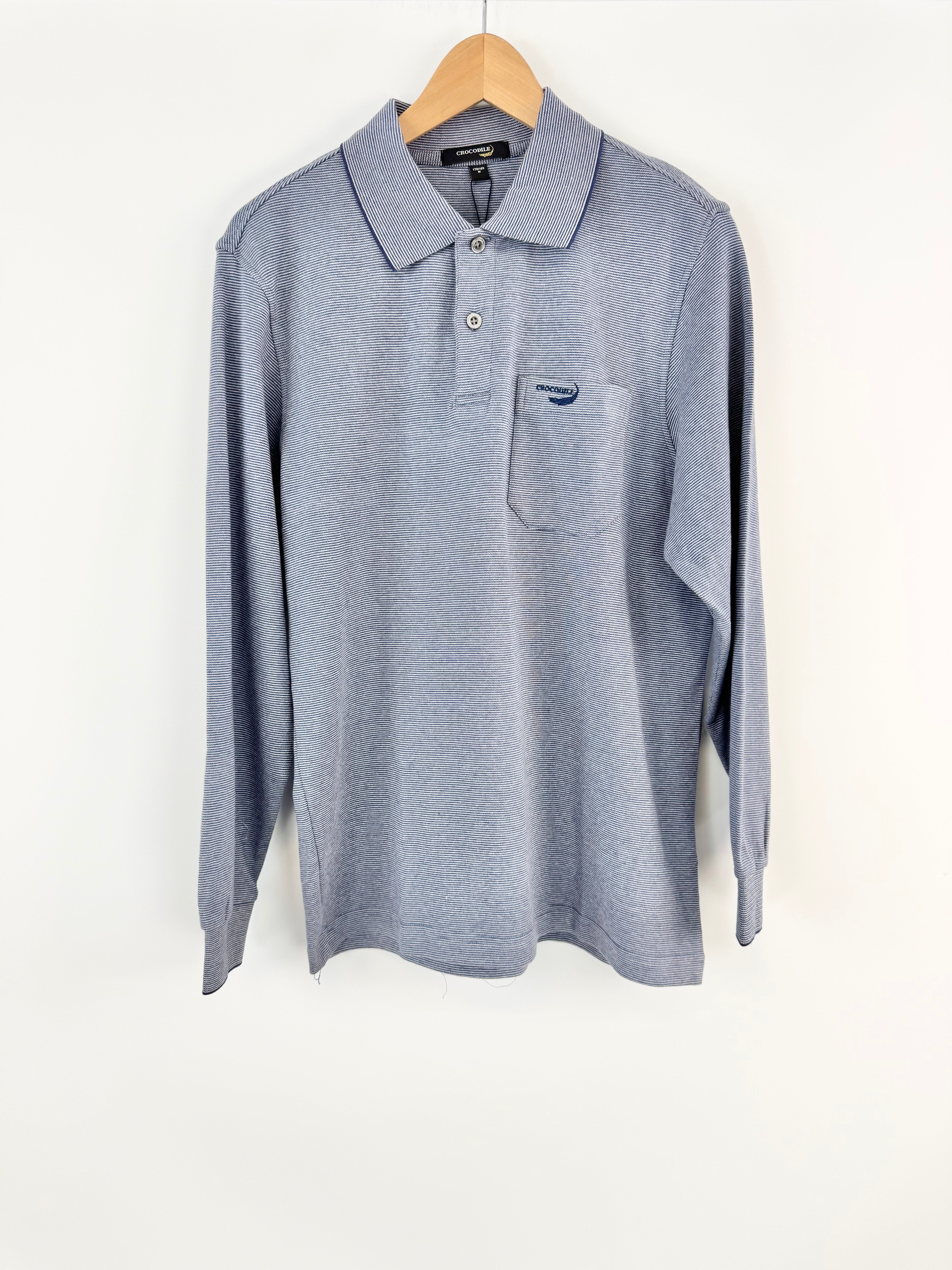 Crocodile Blue Striped Long Sleeve Polo NWT - M