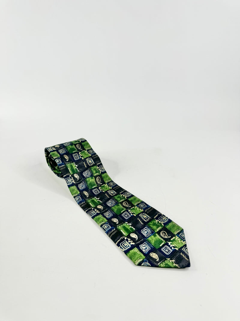 Vintage Pierre Cardin Green & Blue Pattern Tie