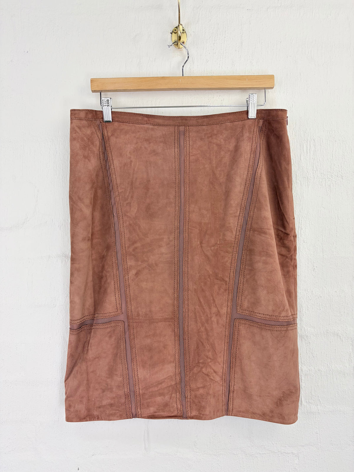 Escada Rosy Brown Suede & Mesh Panel Skirt - AU12