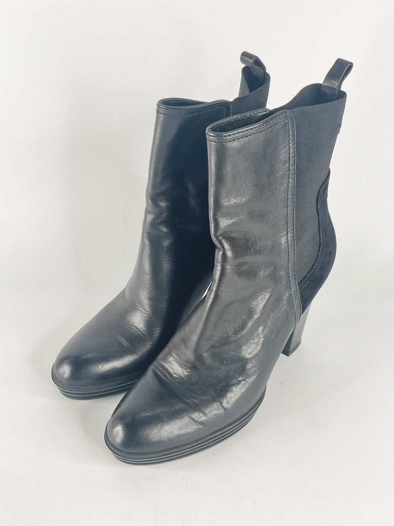 Hogan Black Leather & Suede Contrast Ankle Boots - EU38.5