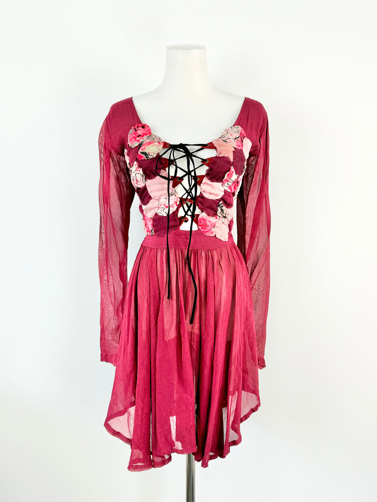 Rose Red Applique Floaty Dress - AU8