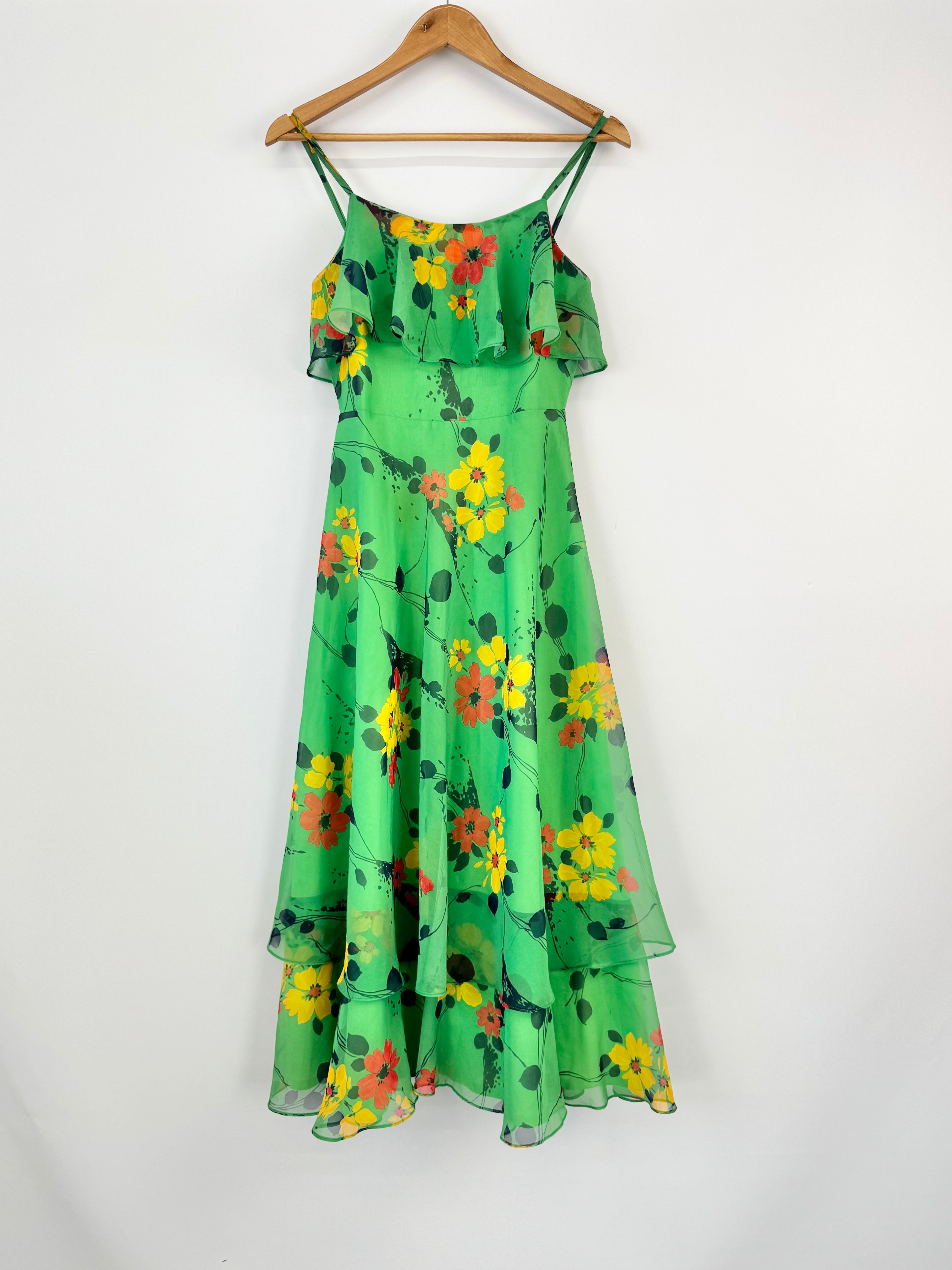 Colette Faubett Apple green Floral sleeveless long dress - AU10