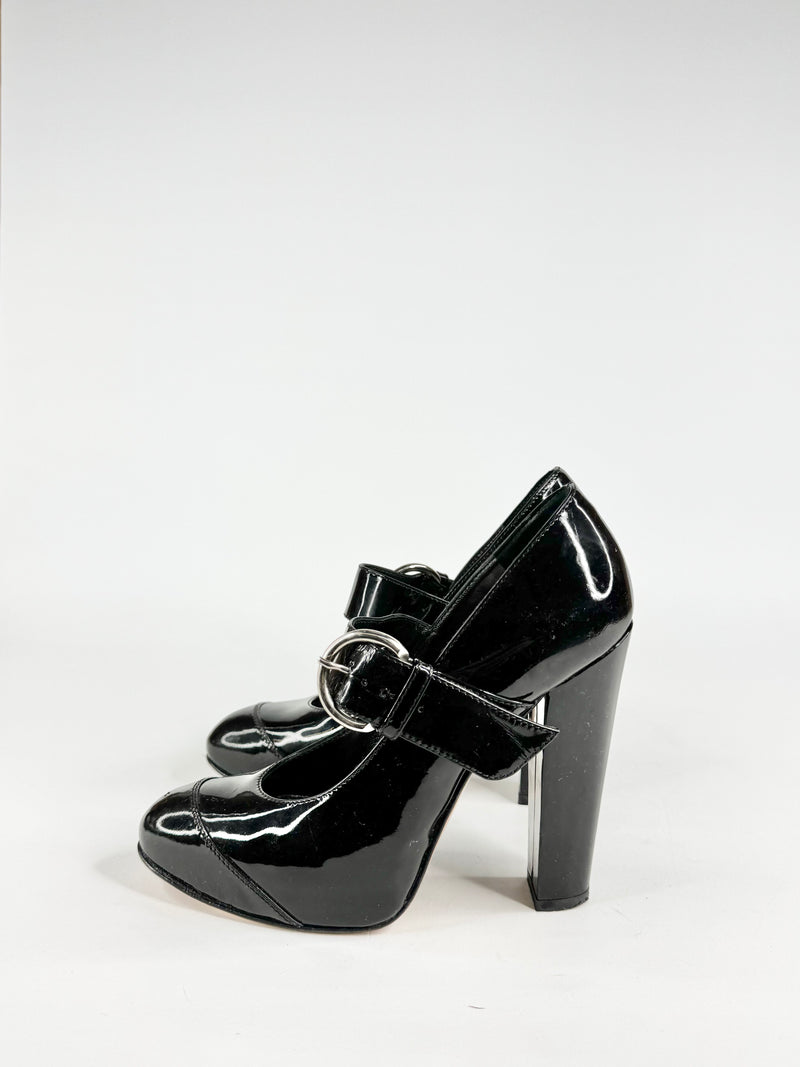 Gianvito Rossi Black Patent Leather Heeled Mary Janes - EU38