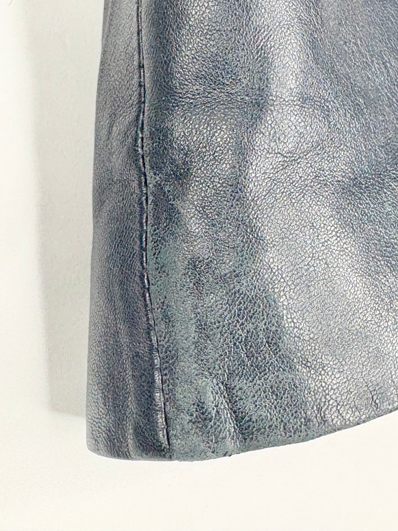 Ena Pelly Navy Blue Biker-Style Leather Jacket - AU6/8