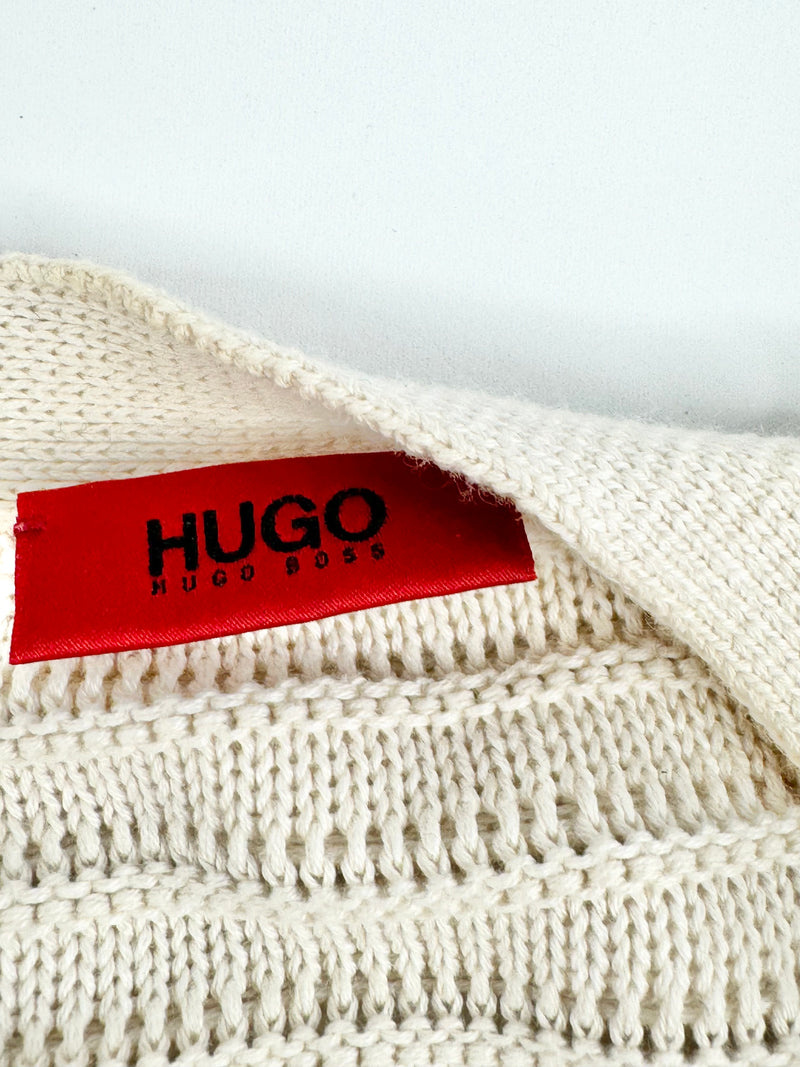 Hugo Boss Cream Rib Knit Long Silk & Cotton Blend Cardigan - AU10