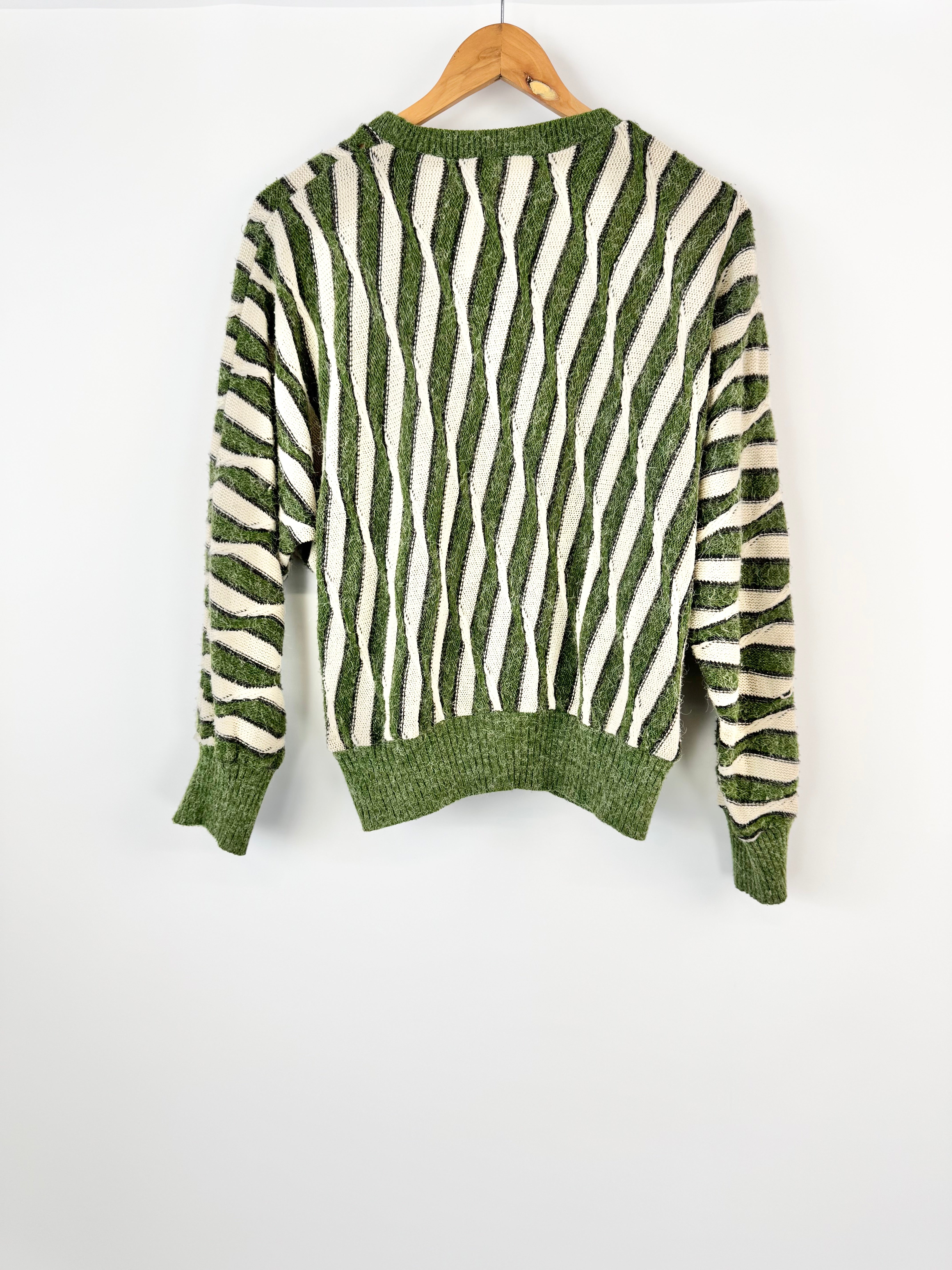 Vintage Barricade Moss Green & Cream Squiggle Knit - AU12