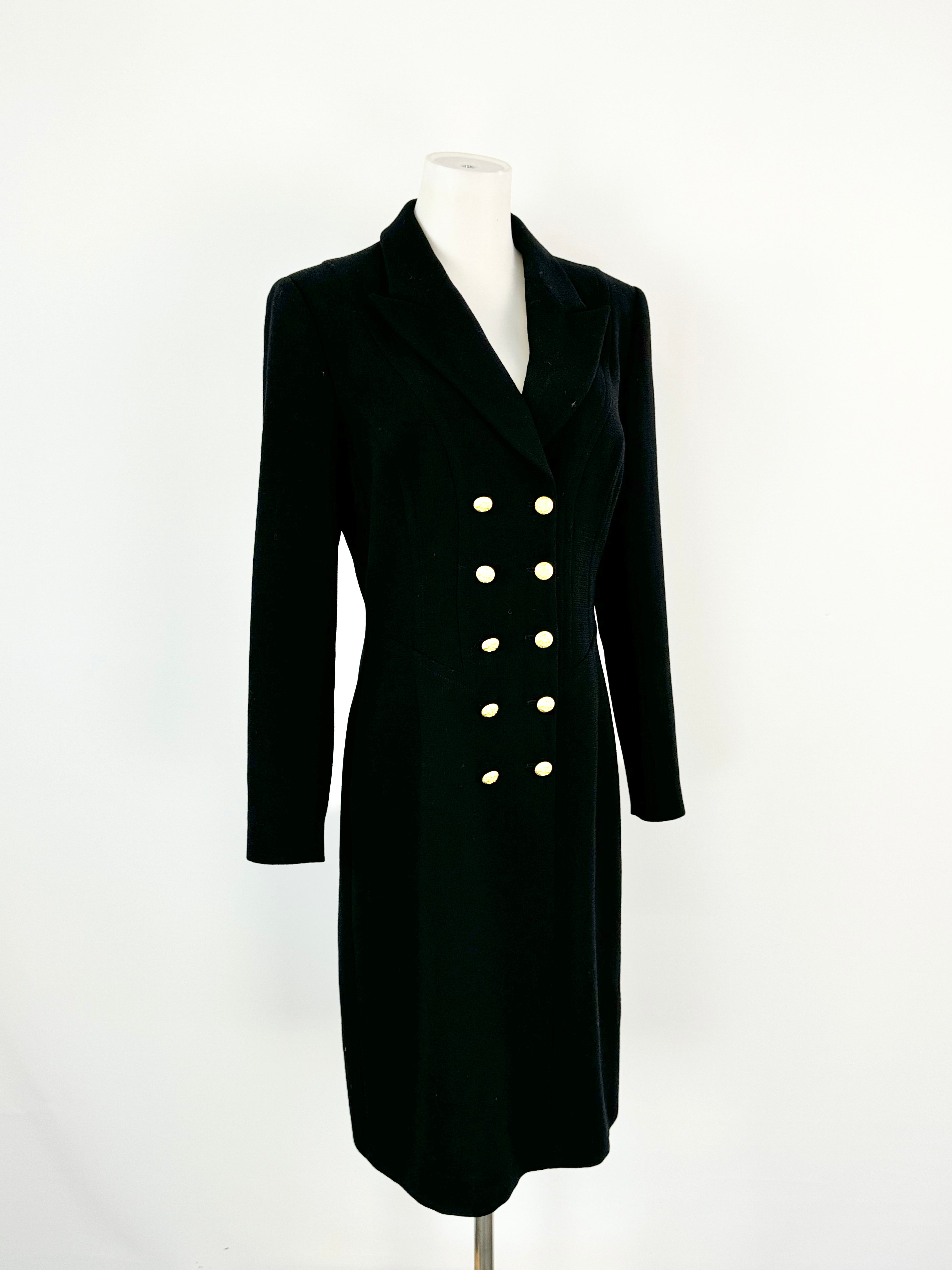 Vintage Escada by Margaret Ley Black Wool Double Breasted Midi Dress - AU10