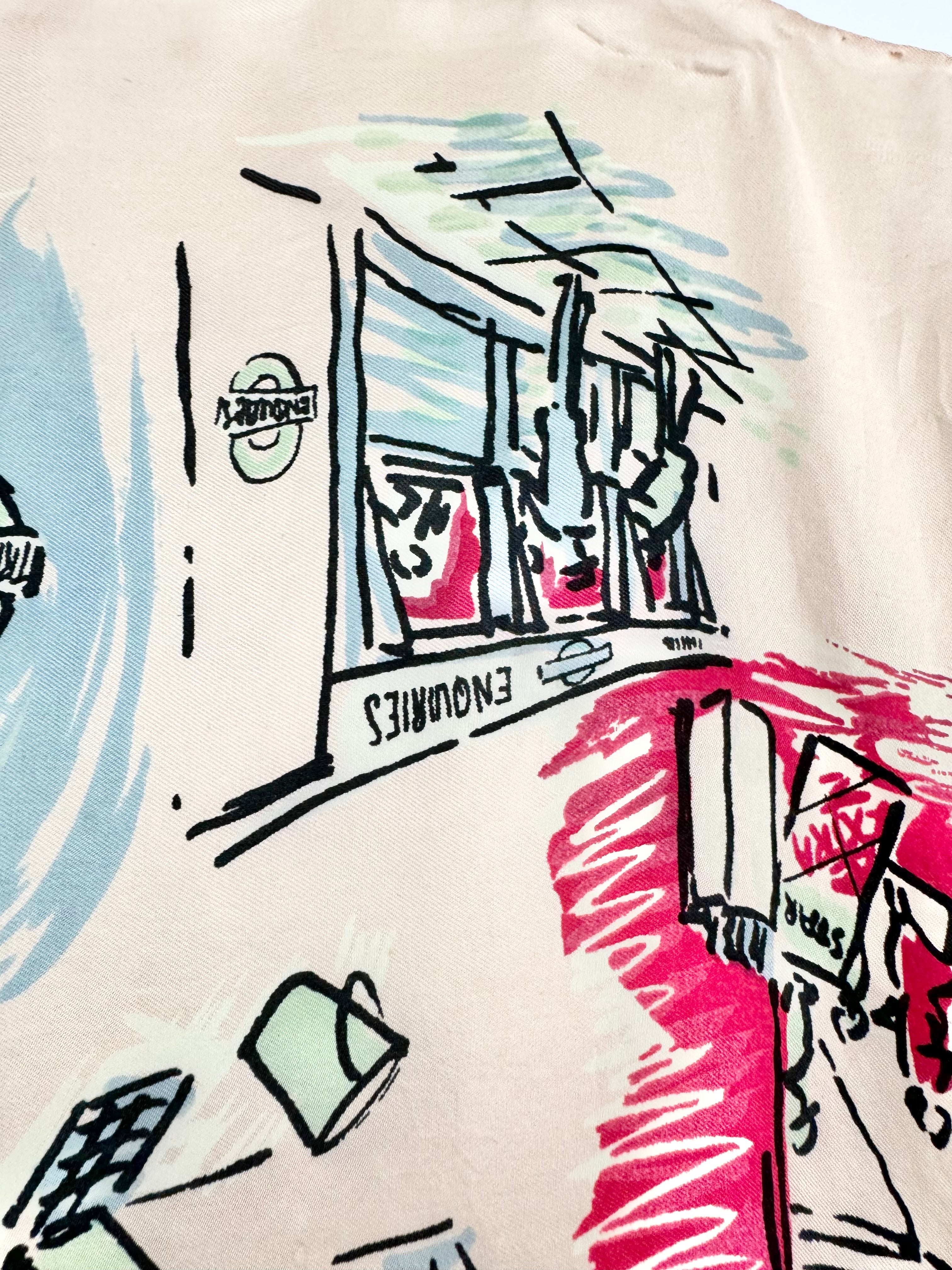 Vintage Jacqmar Pink London Sketchbook Silk Scarf