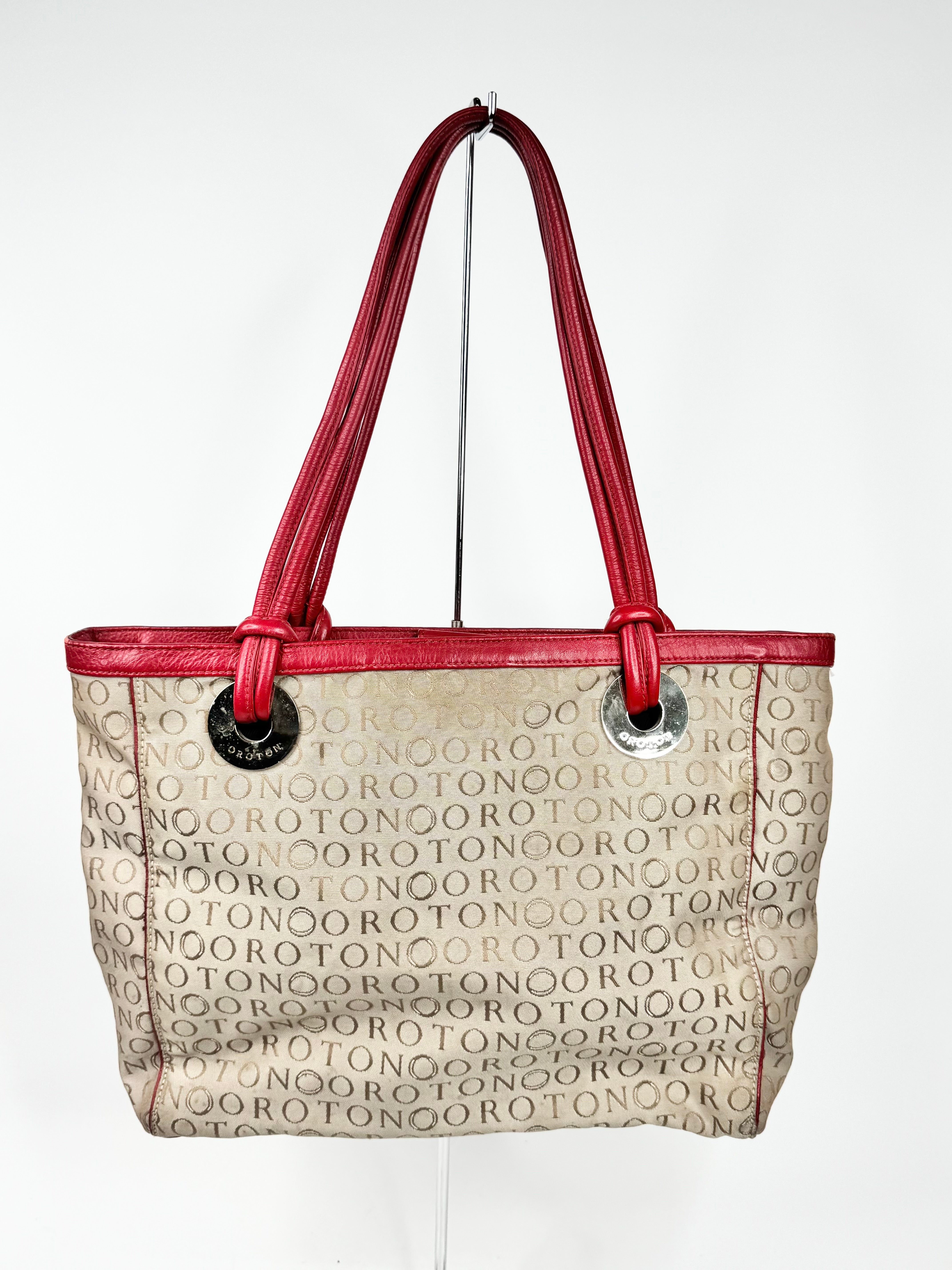MFW Oroton Red Trim Canvas Tote Bag