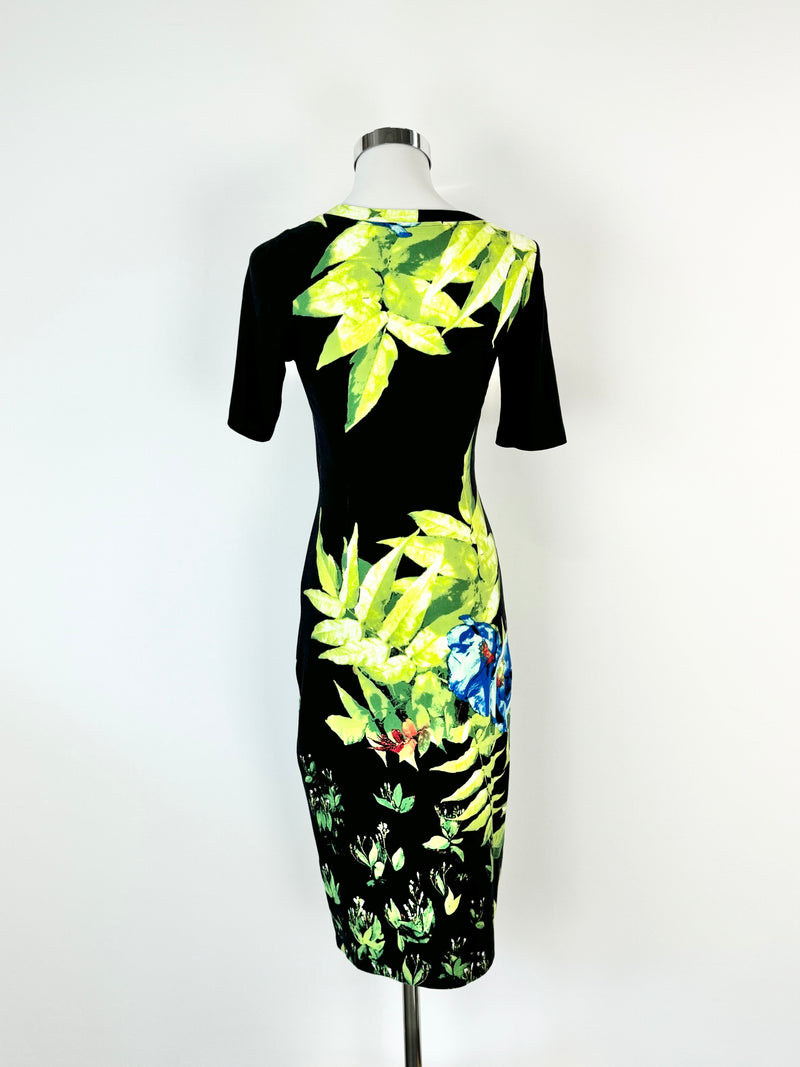 Moss & Spy Black Leaf Patterned Midi Dress - AU8