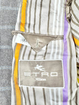Etro Milano Grey & Blue Plaid Blue Cashmere Blazer - 50