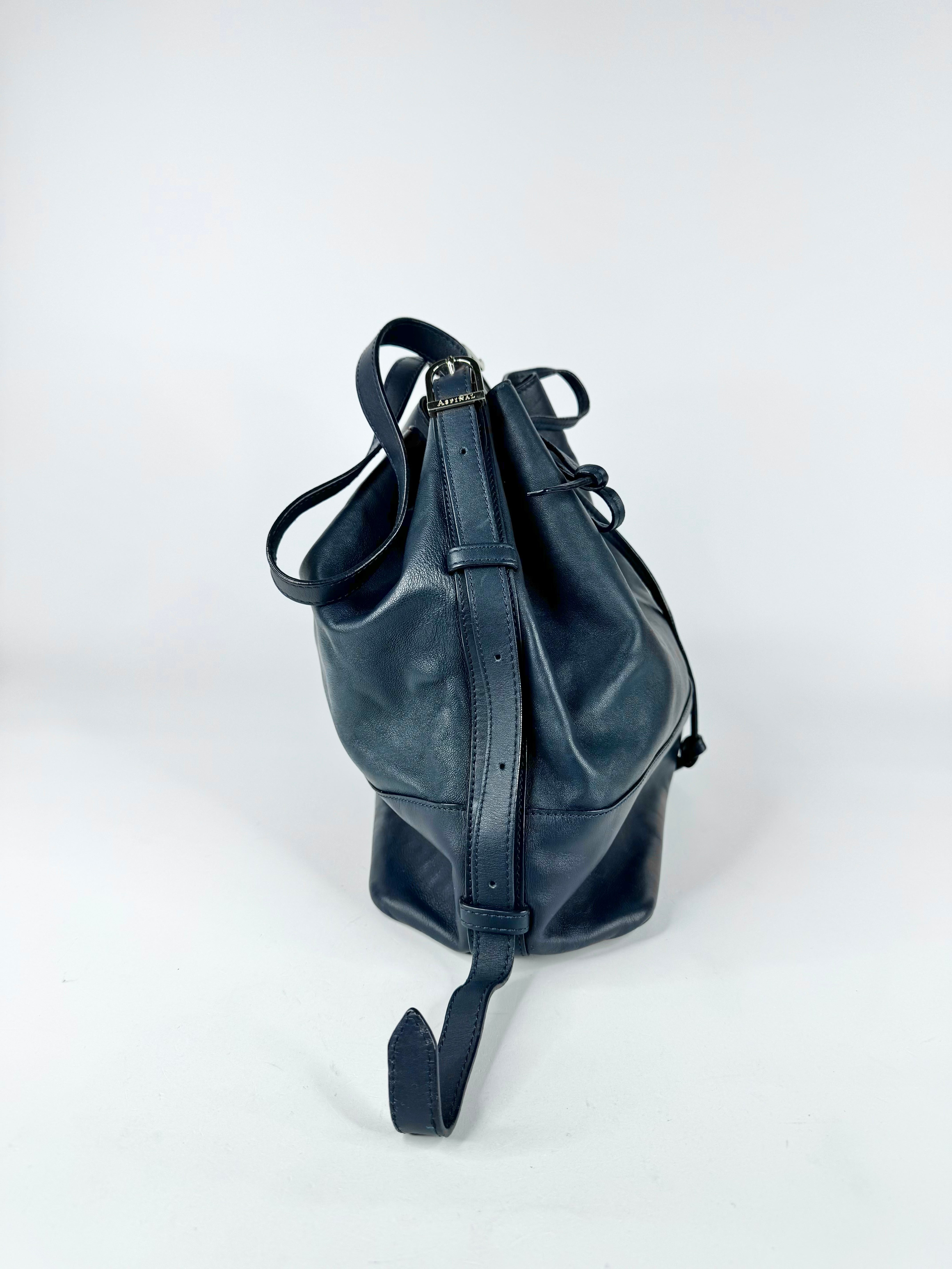 Aspinal of London Navy Blue Drawstring Handbag