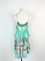 Camilla Aqua Geometric Silk Playsuit - AU10
